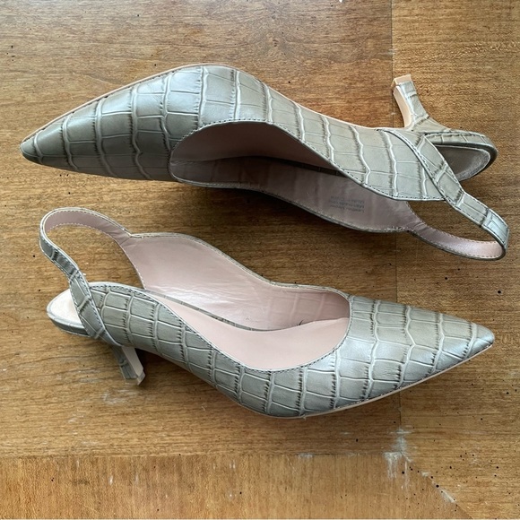 Zac Posen Tan Leather Reptile Print Slingback Point Toe Kitten Heels size 8 - Picture 2 of 12